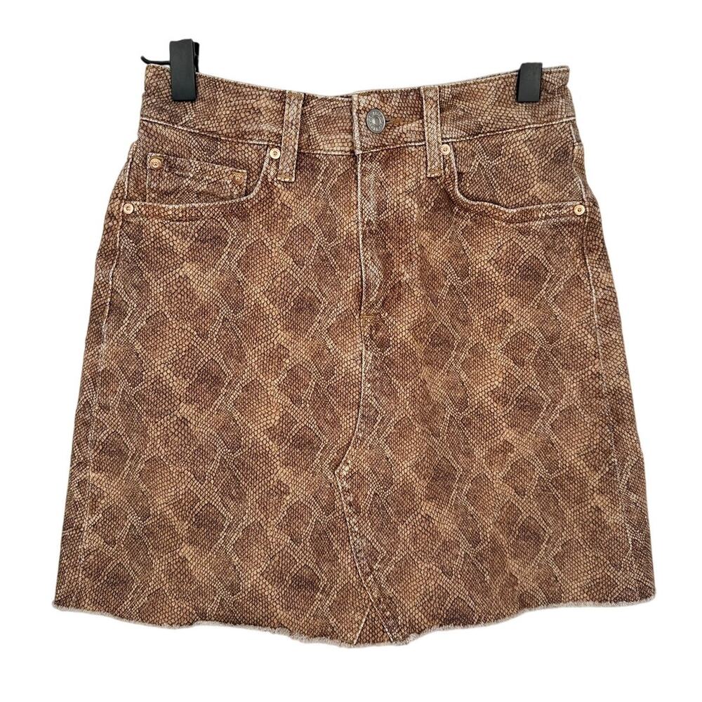 Paige Aideen Skirt 24 Brown Snake Print‎ A-Line Mini Skirt Bohemian Raw Hem